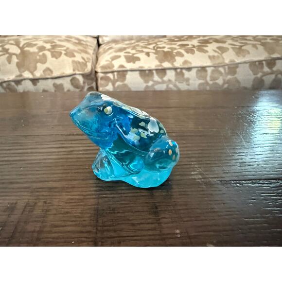 Vintage Fenton Blue Glass Frog w/Hand-Painted Flowers-Signed D. Wright - Picture 8 of 8